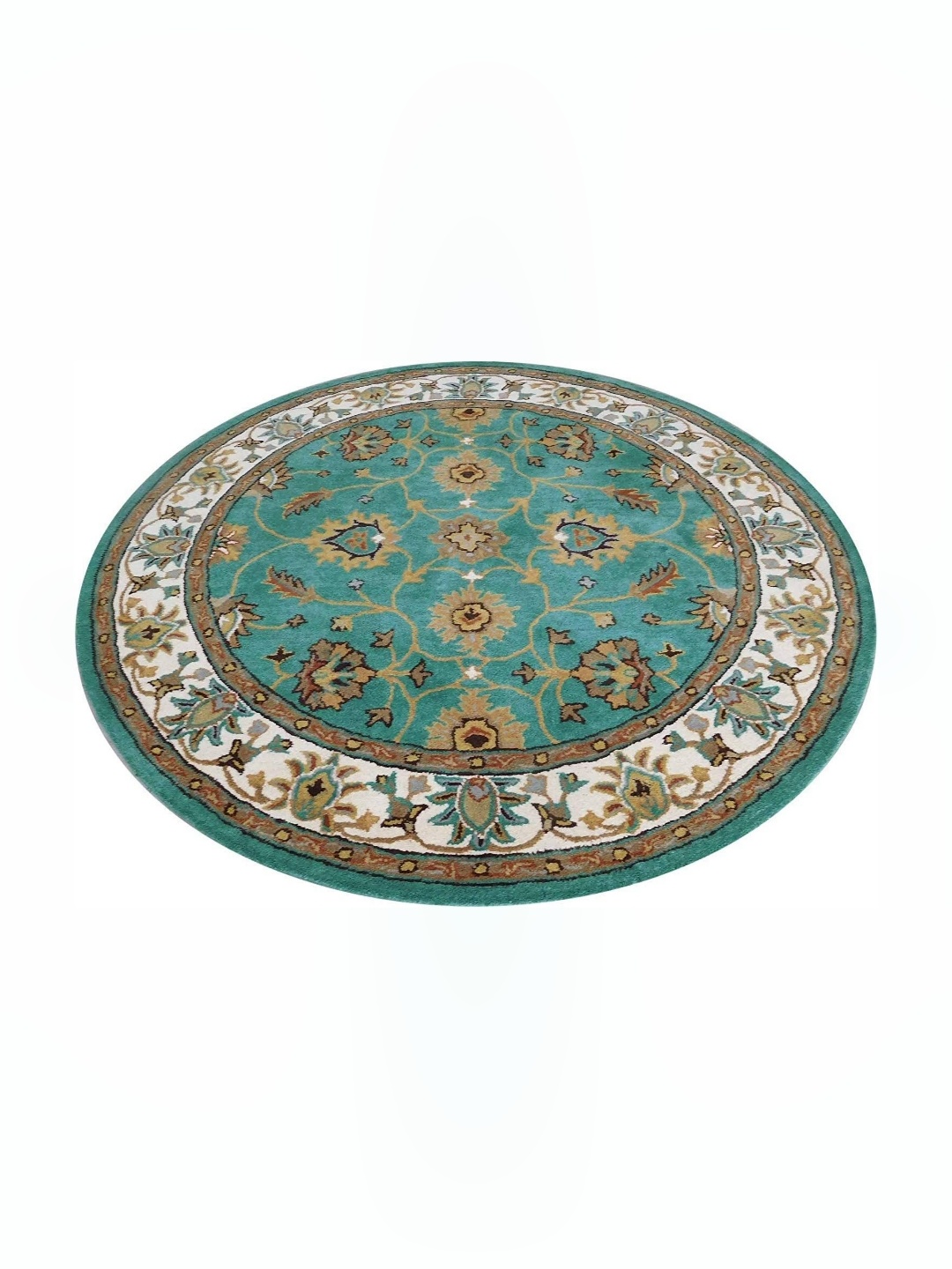 

IMRA CARPET Green & Cream Floral Woollen Round Carpet