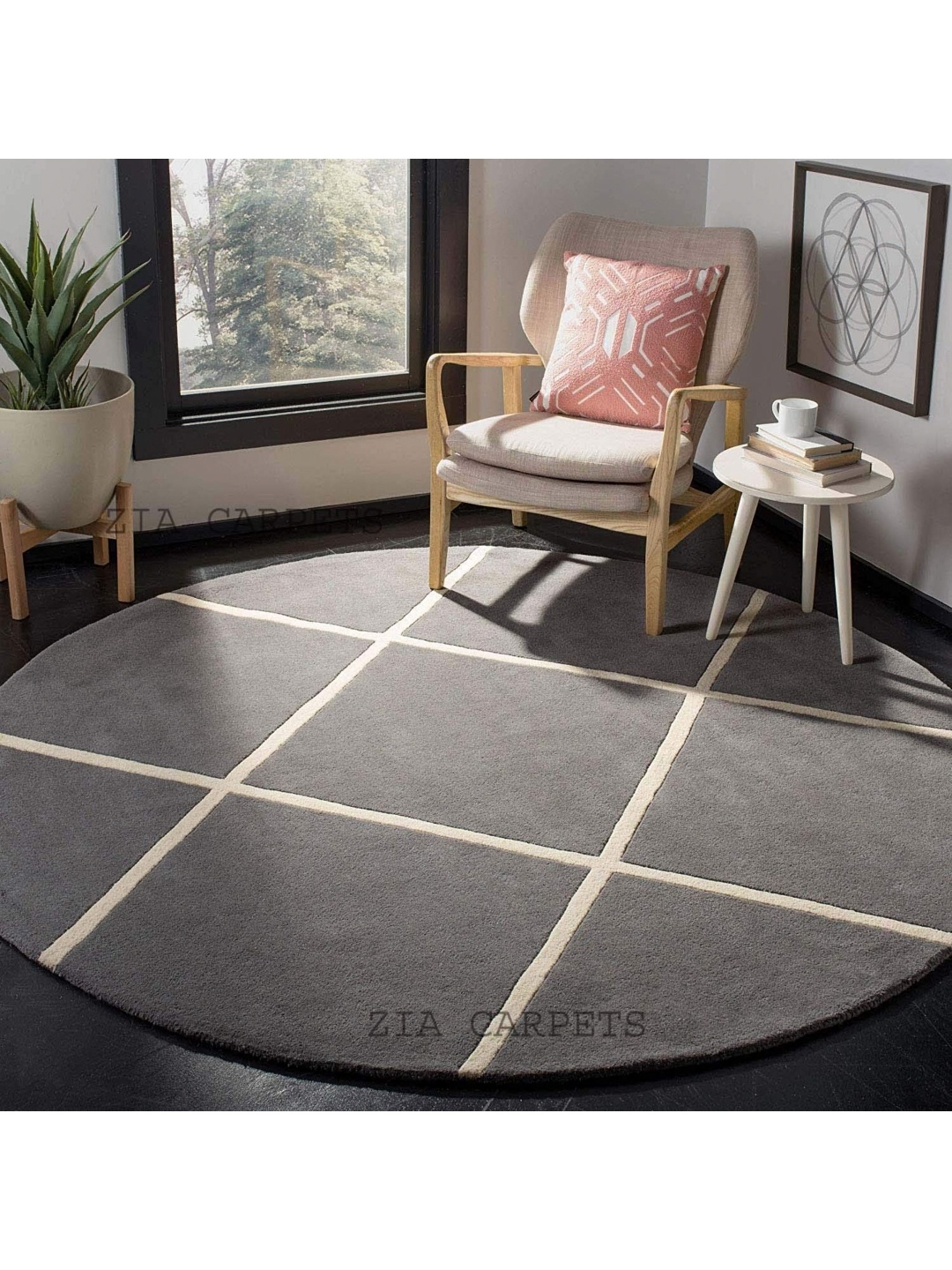 

IMRA CARPET Grey & White Geometric Printed Woollen Carpet