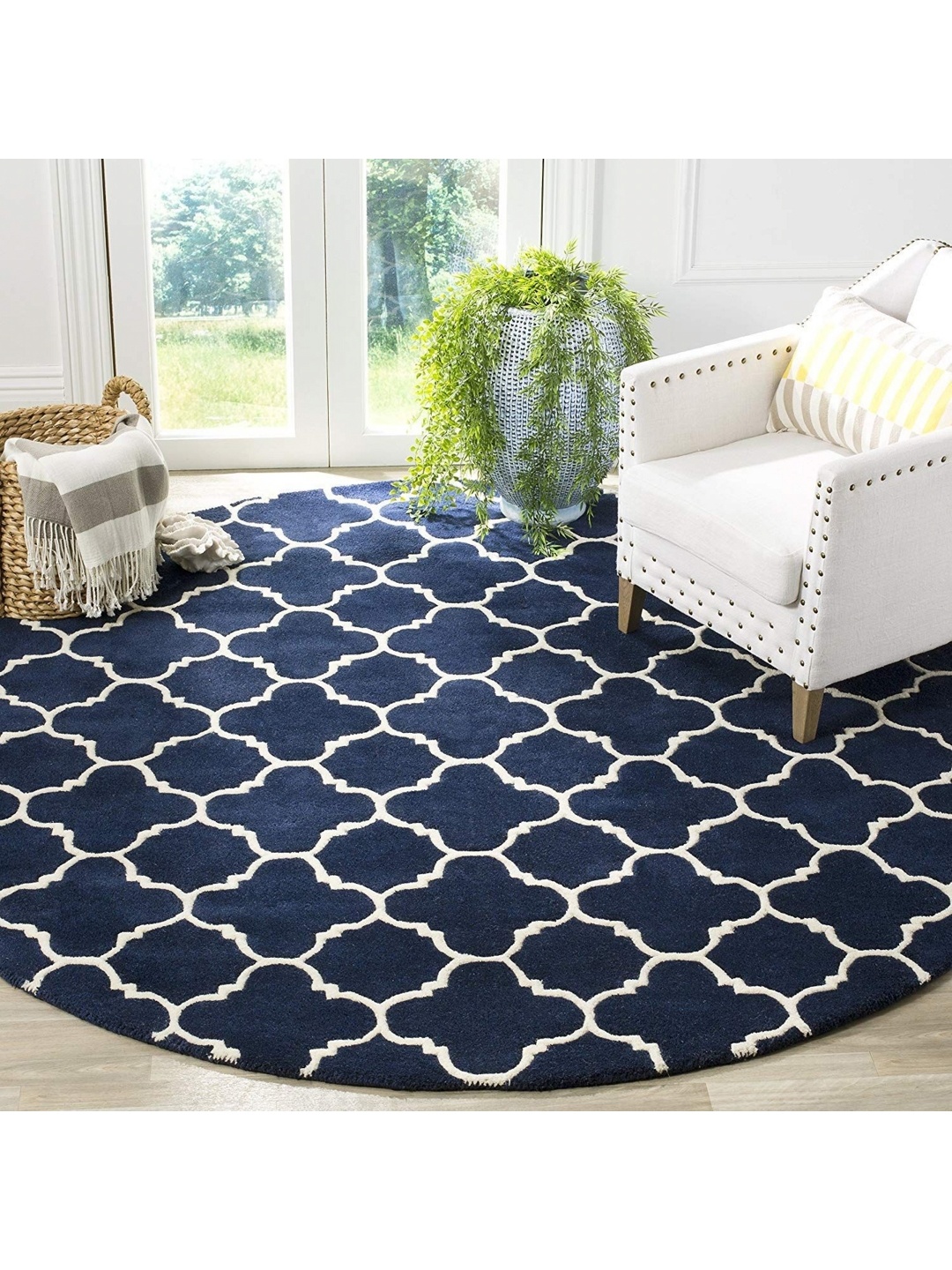 

IMRA CARPET Blue & White Ethnic Motifs Woollen Contemporary Carpet