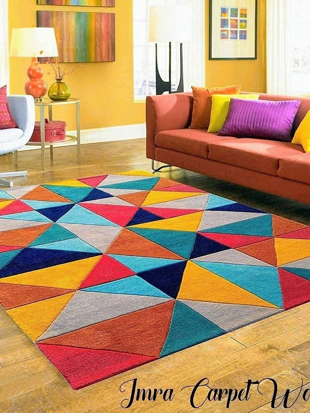 

IMRA CARPET Blue Geometric Woollen Carpet
