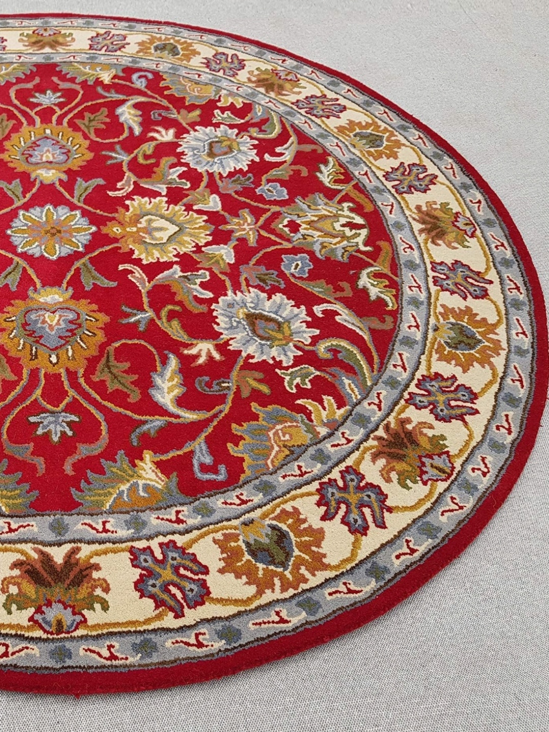 

IMRA CARPET Maroon & Blue Floral Printed Round Shaped Woollen Carpet