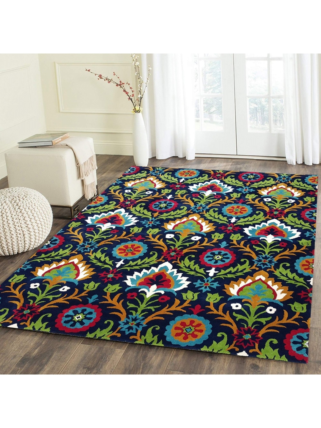 

IMRA CARPET Blue Ethnic Motifs Woollen Carpet