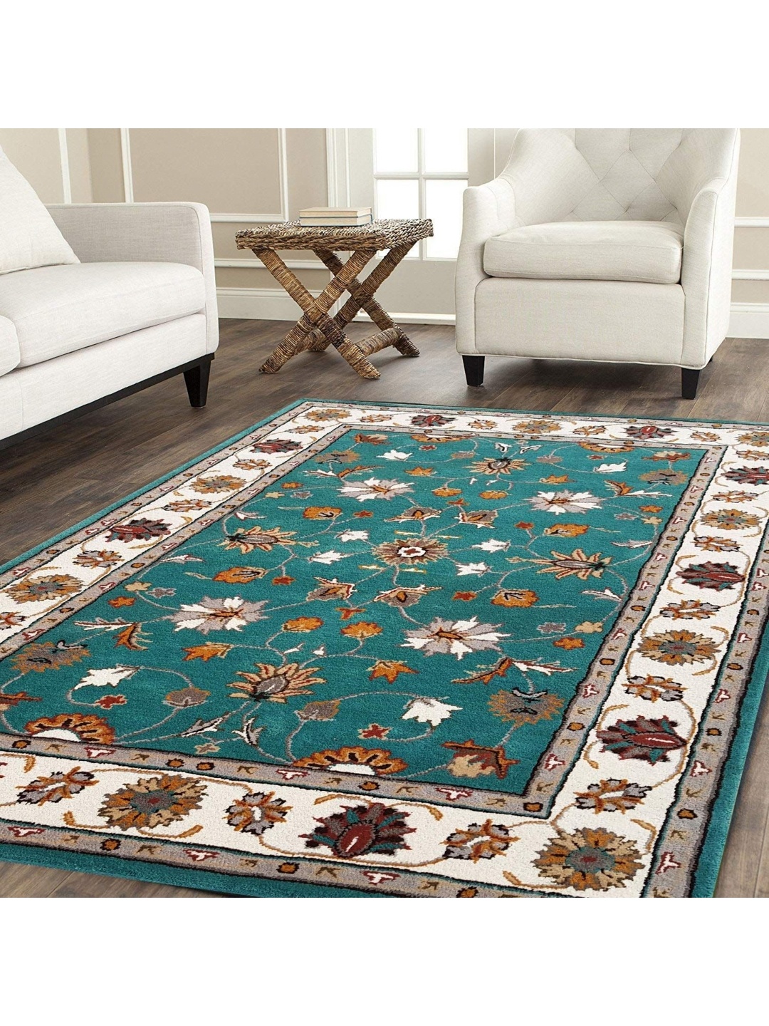 

IMRA CARPET Green Ethnic Motifs Woollen Carpet