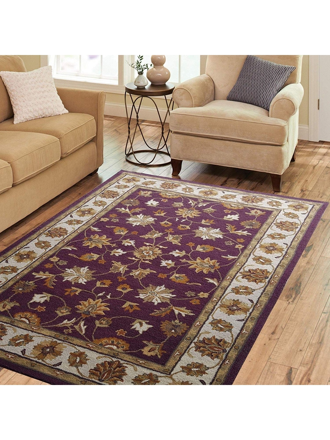 

IMRA CARPET Burgundy & Beige Floral Woollen Carpet