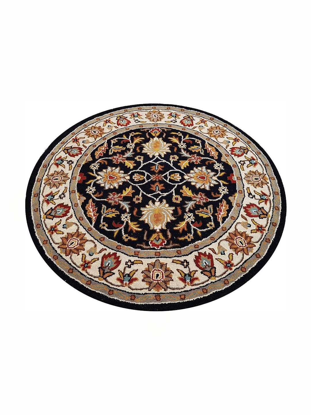 

IMRA CARPET Black & Cream Coloured Ethnic Motifs Handmade Woollen Carpet