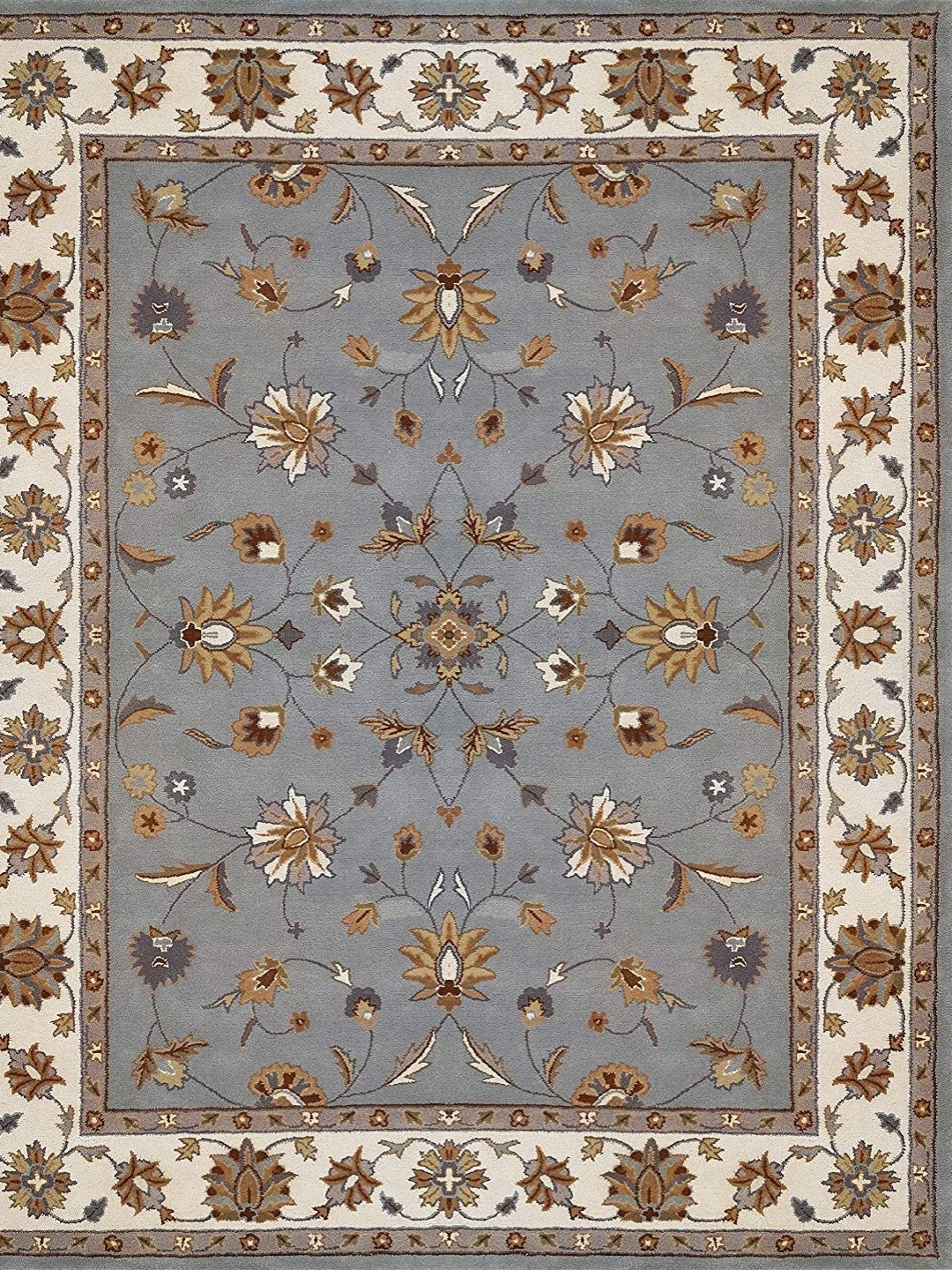 

IMRA CARPET Grey & Cream Coloured Ethnic Motifs Printed Rectangle Shaped Woollen Carpet