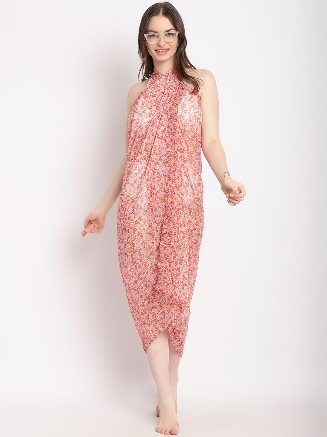 

EROTISSCH Floral Printed Swimwear Cover Up Sarong, Orange