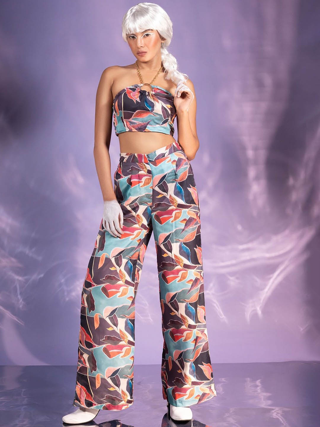 

brown Women sugar Printed Sleeveless Top & Trouser Co-Ords, Grey