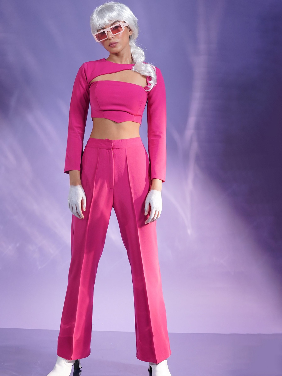 

brown Women Solid sugar Barbie Core Crop Top & Palazoo Co-Ord Set, Pink