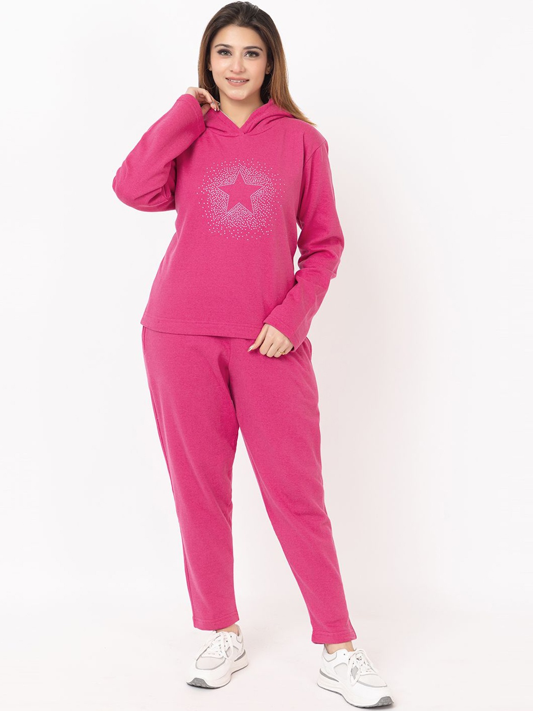

KEIKO Women Hooded Printed Tracksuit, Pink