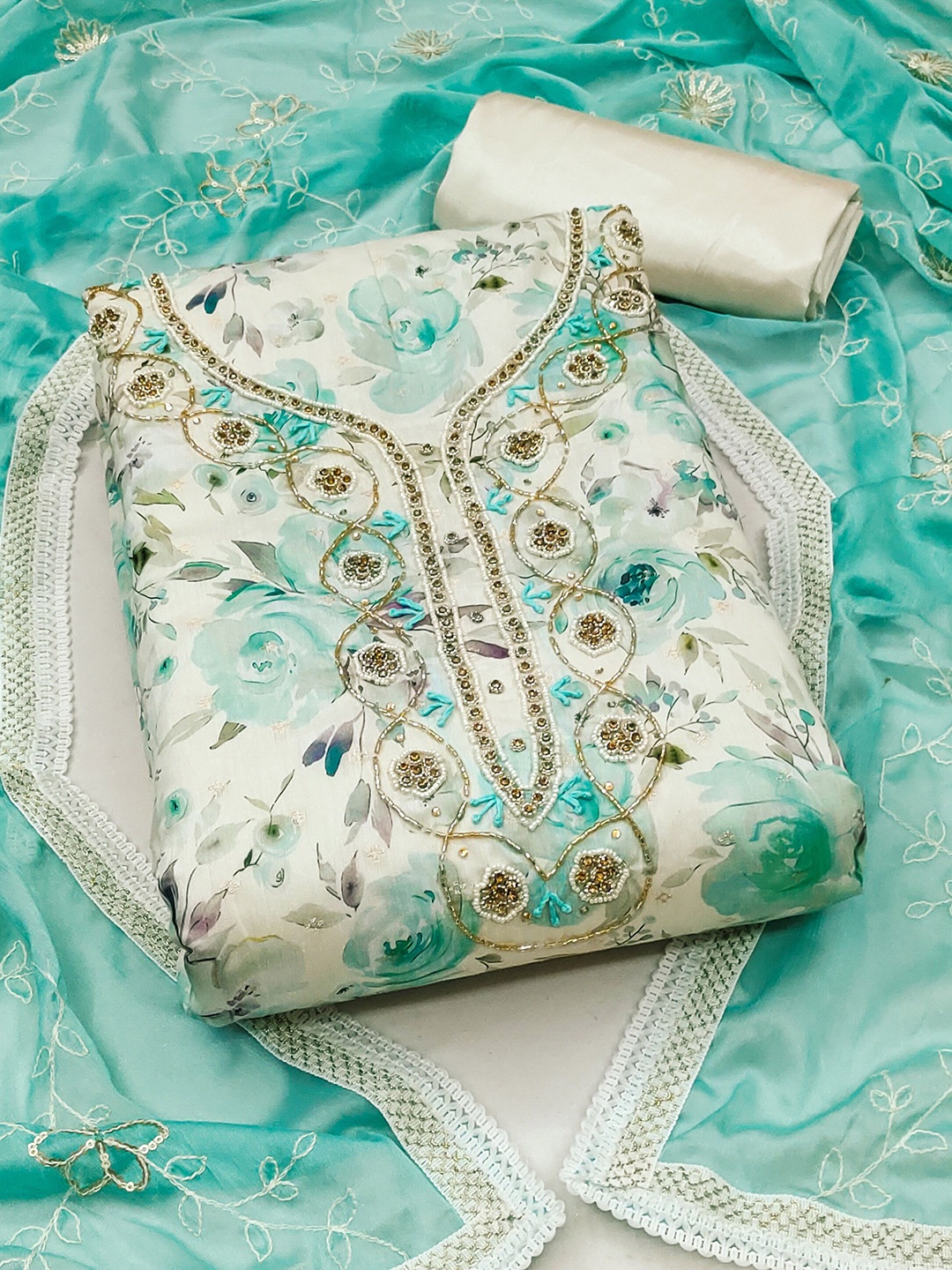 

KIMISHA Printed Unstitched Dress Material, Off white