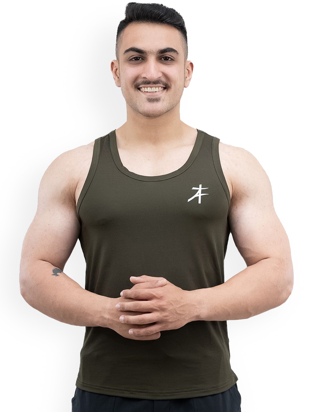 

Athflex Men Scoop Neck Textured Vest, Olive
