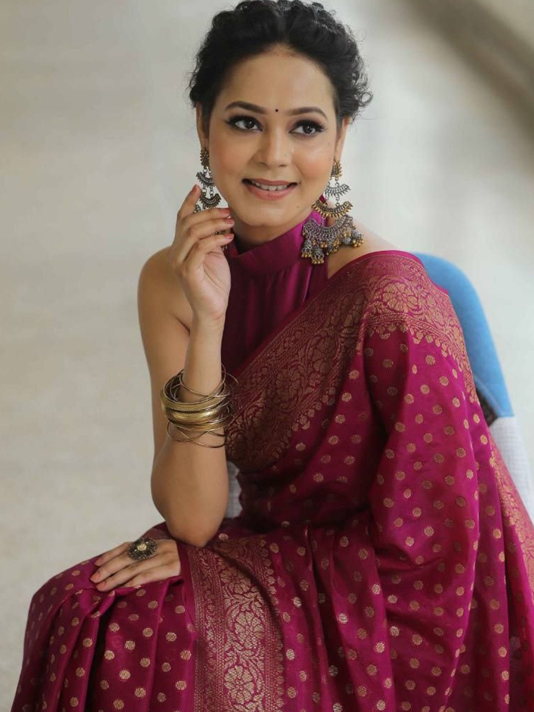 

SHIJILA Woven Design Zari Art Silk Kanjeevaram Saree, Purple