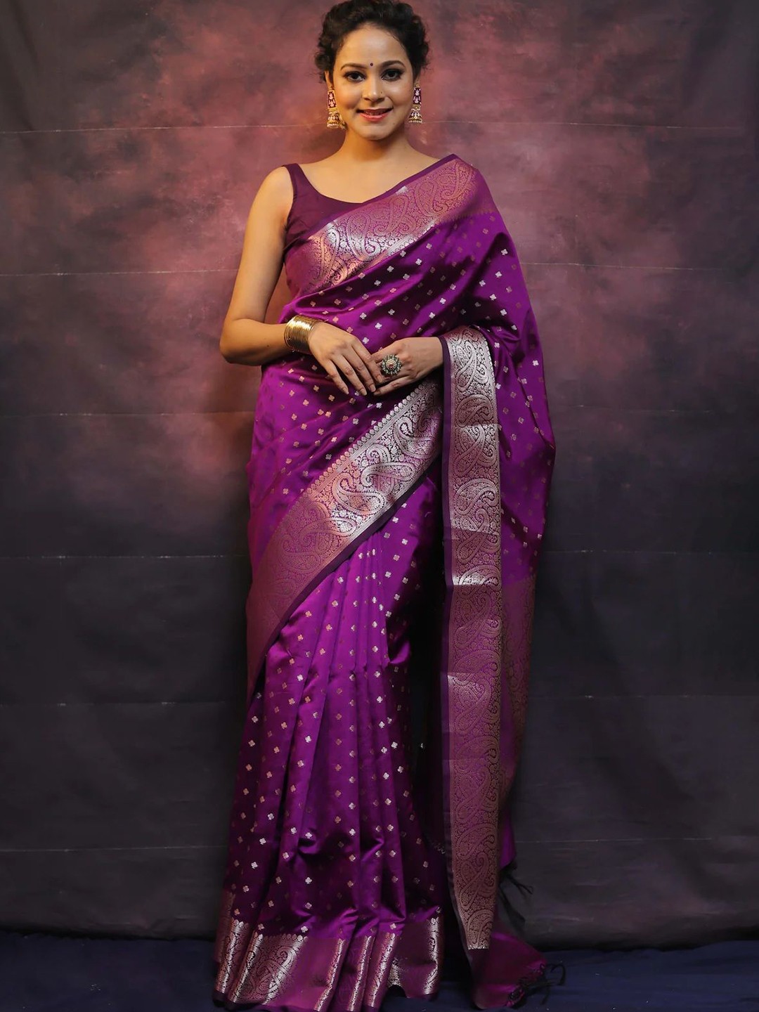 

SHIJILA Woven Design Zari Art Silk Kanjeevaram Saree, Purple