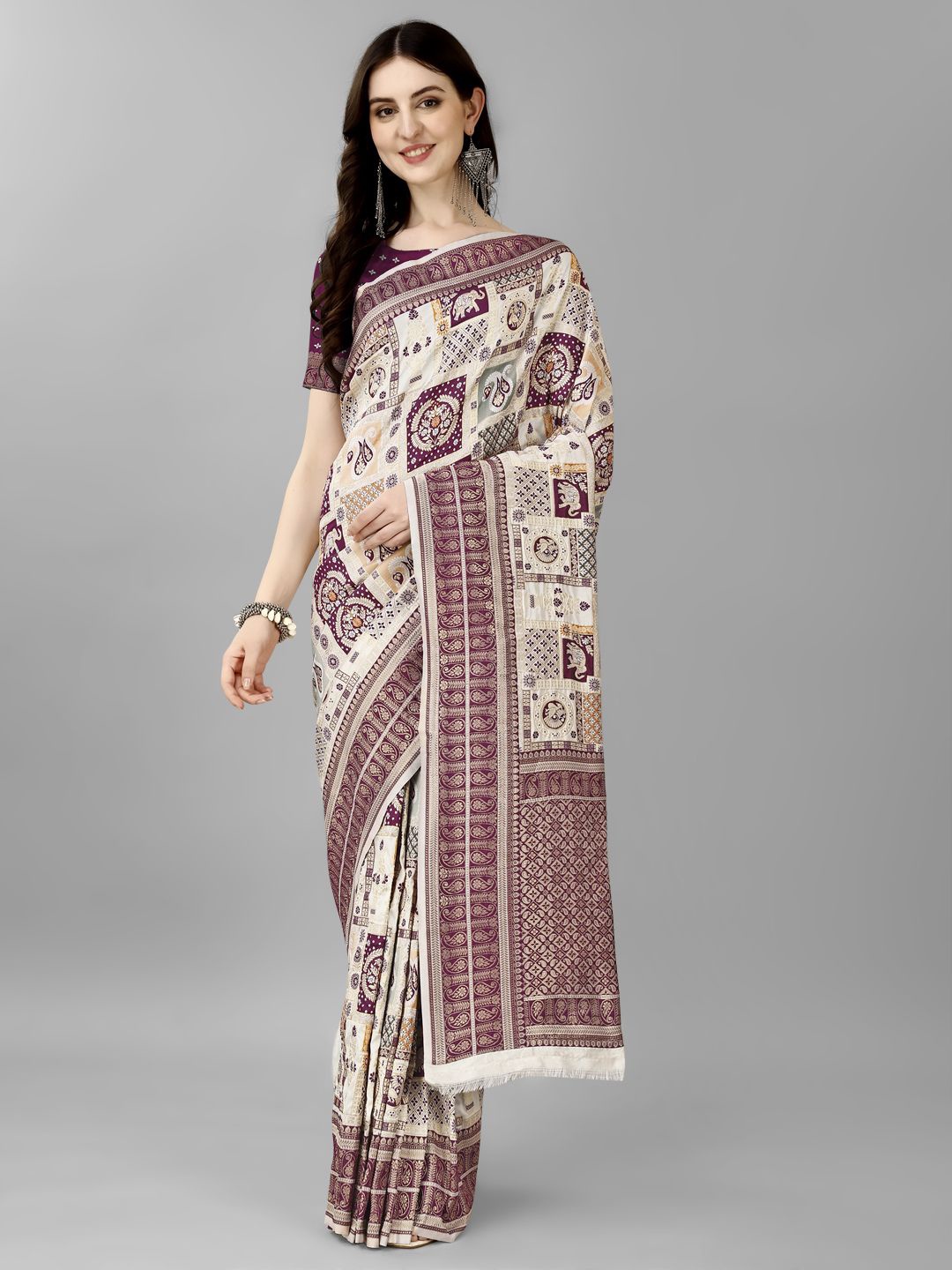 

SHIJILA Woven Design Zari Pure Silk Kanjeevaram Saree, Purple