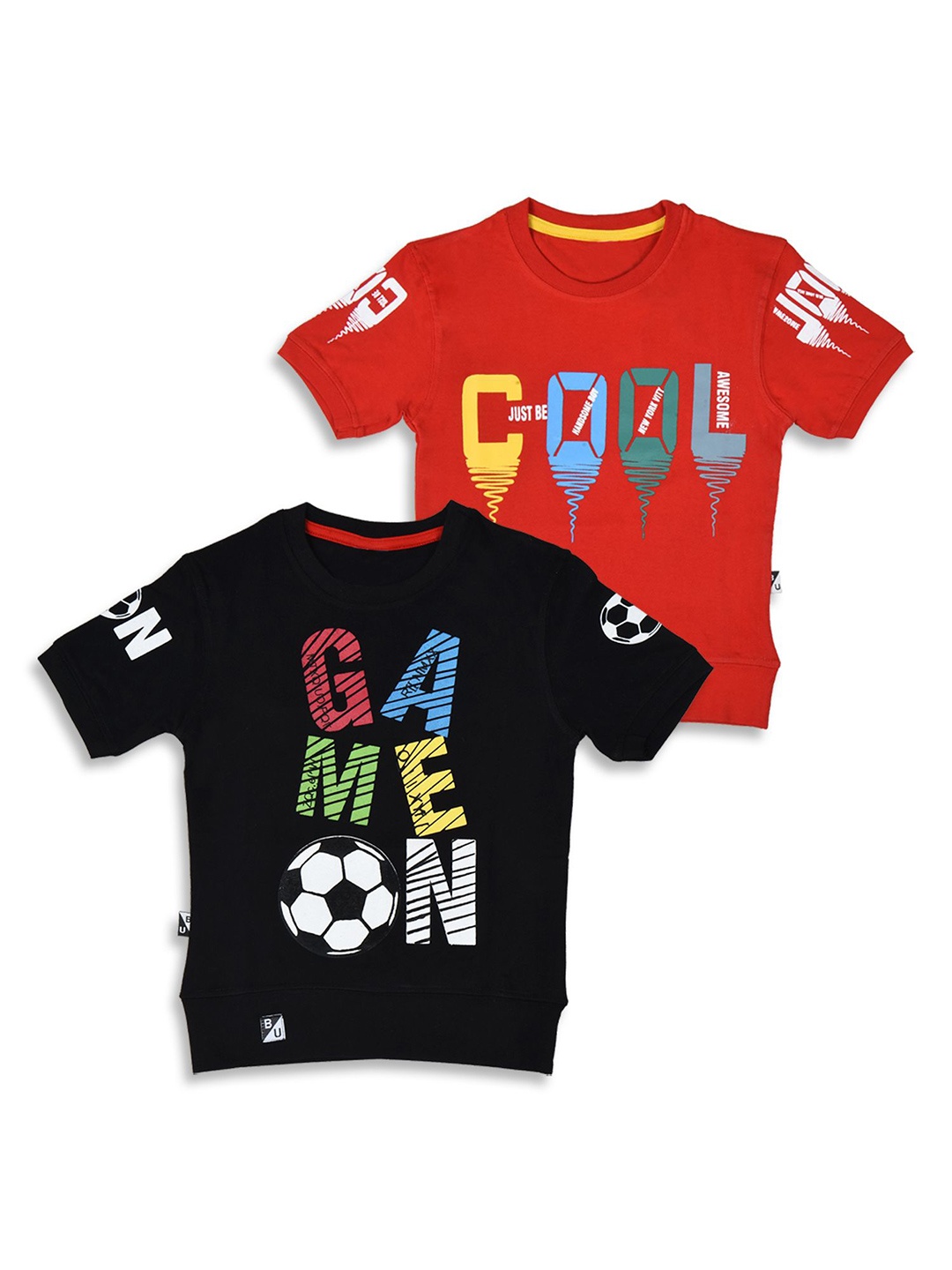 

BAESD Boys Pack Of 2 Round Neck Printed Pure Cotton T-shirts, Black