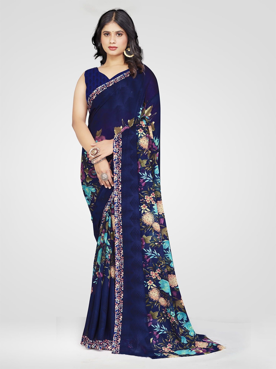 

Mitera Floral Pure Georgette Tussar Saree, Blue