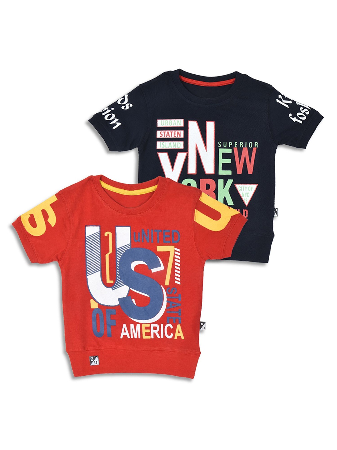 

BAESD Boys Pack Of 2 Round Neck Printed Pure Cotton T-shirts, Red