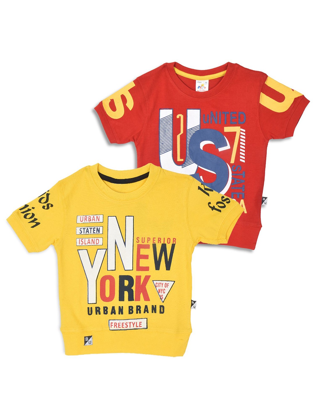 

BAESD Boys Pack Of 2 Round Neck Printed Pure Cotton T-shirts, Yellow