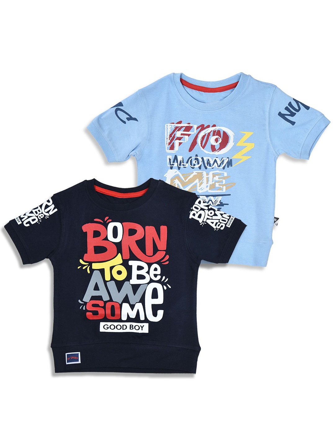 

BAESD Boys Pack Of 2 Round Neck Printed Pure Cotton T-shirts, Navy blue
