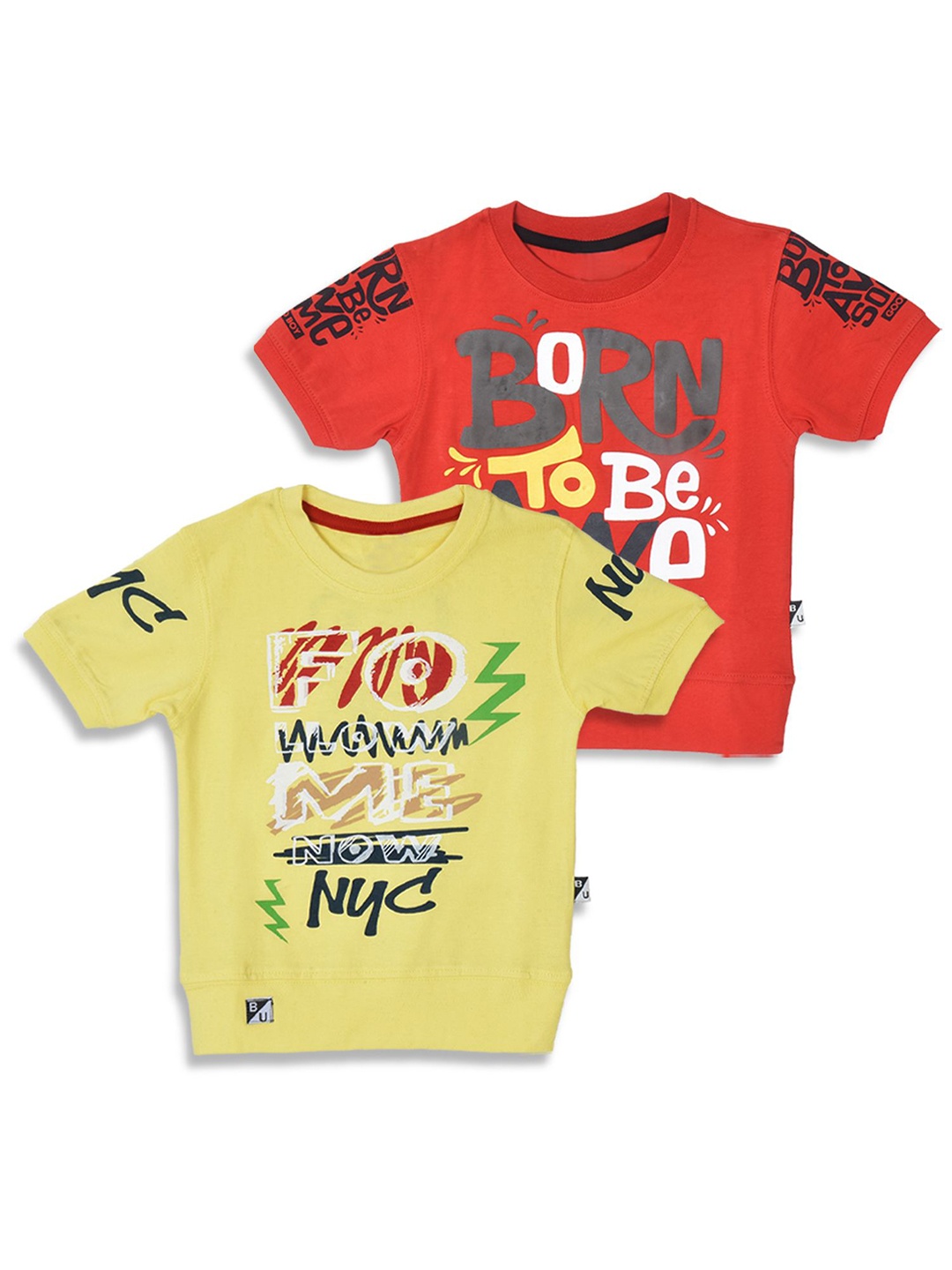 

BAESD Boys Pack Of 2 Typography Printed Pure Cotton T-shirts, Yellow