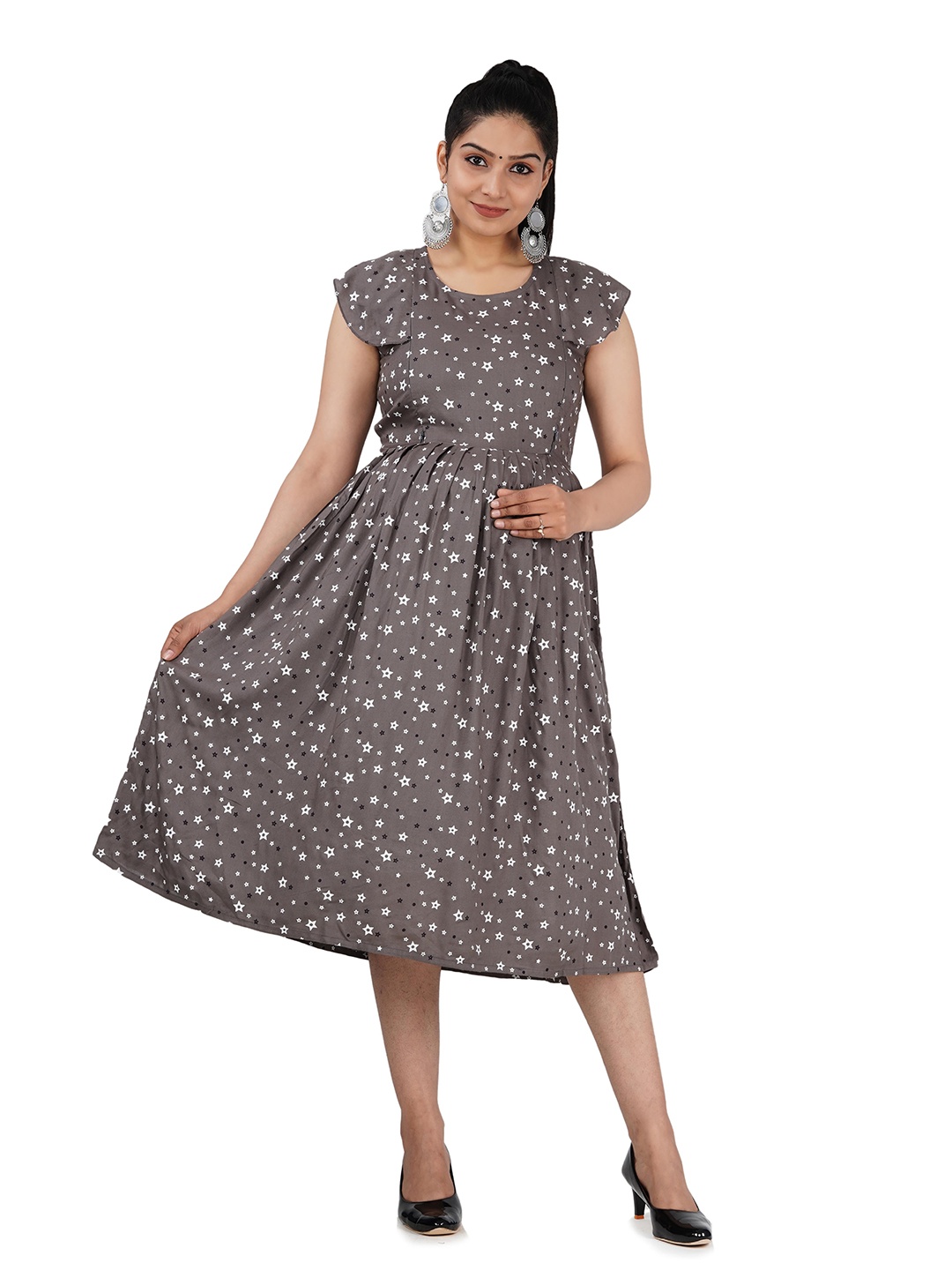 

SAGA Printed A-Line Maternity Kurta, Grey