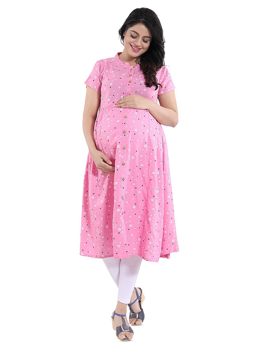 

SAGA Printed A-Line Maternity Kurta, Pink