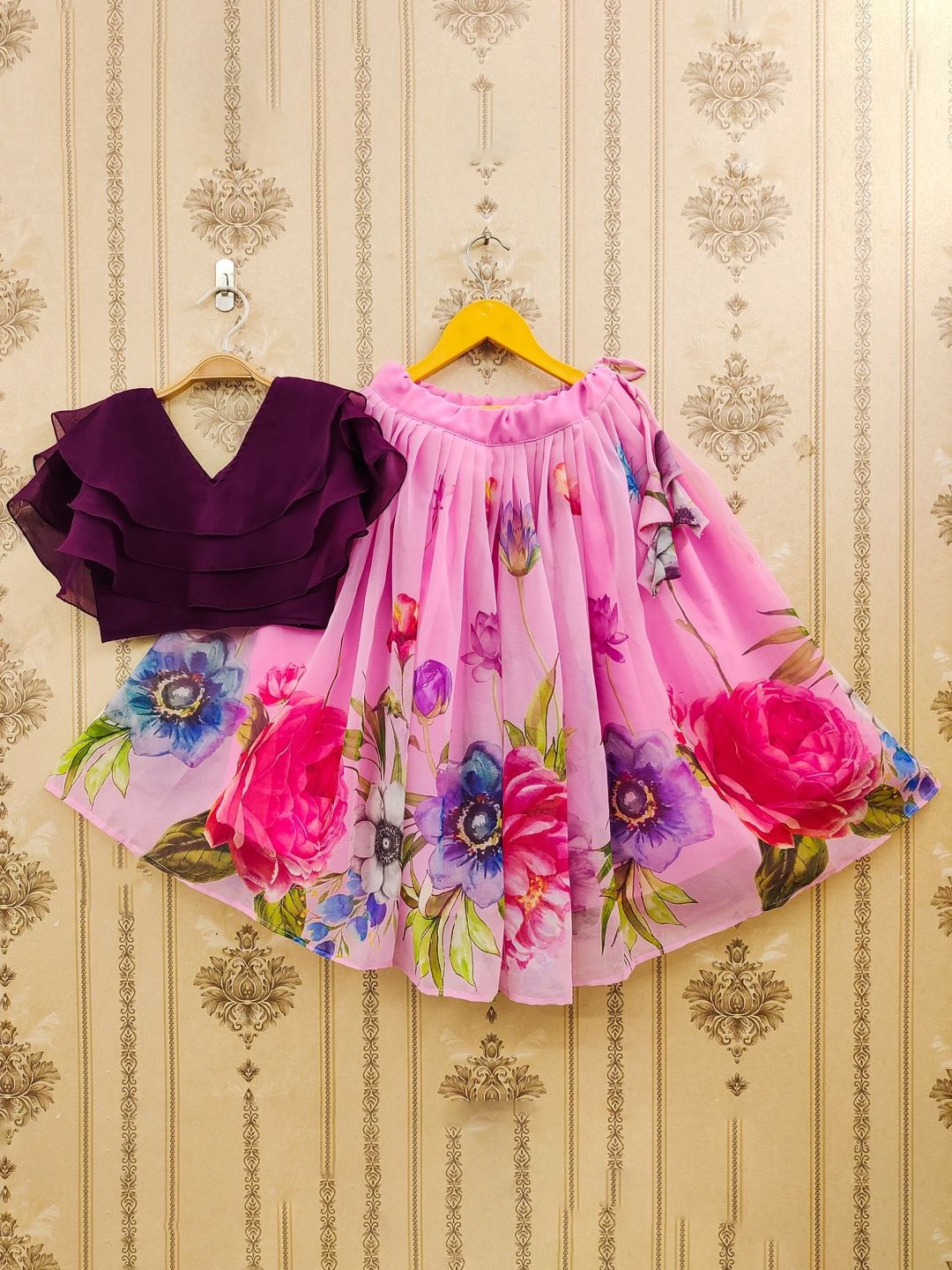 

BAESD Girls Embellished Tie and Dye Ready to Wear Lehenga & Choli, Pink