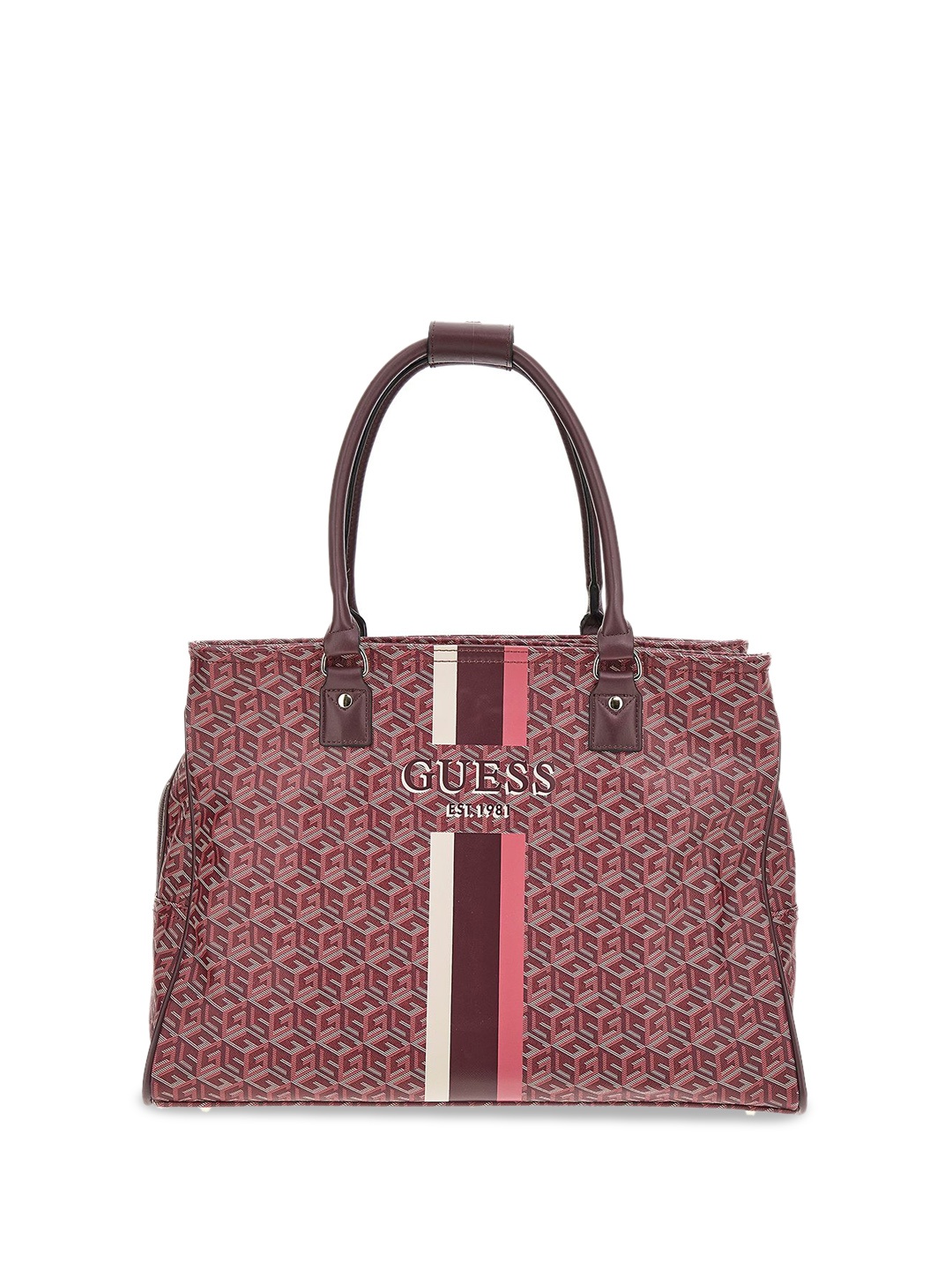 

GUESS Textured PU Shopper Tote Bag with Quilted, Red