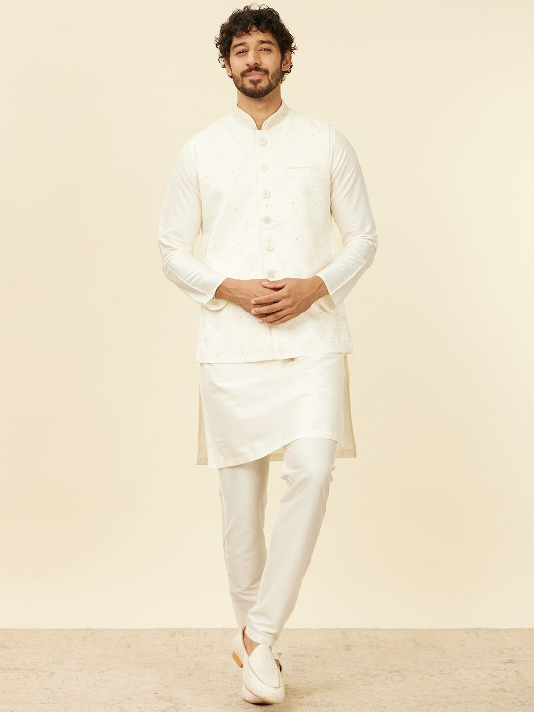 

Manyavar Embroidered Nehru Jacket, White