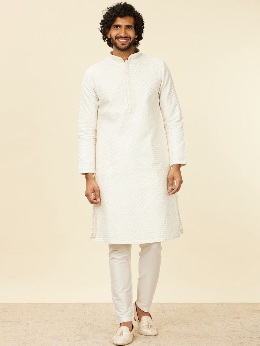 

Manyavar Men Embroidered Regular Sequinned Kurta with Pyjamas, White
