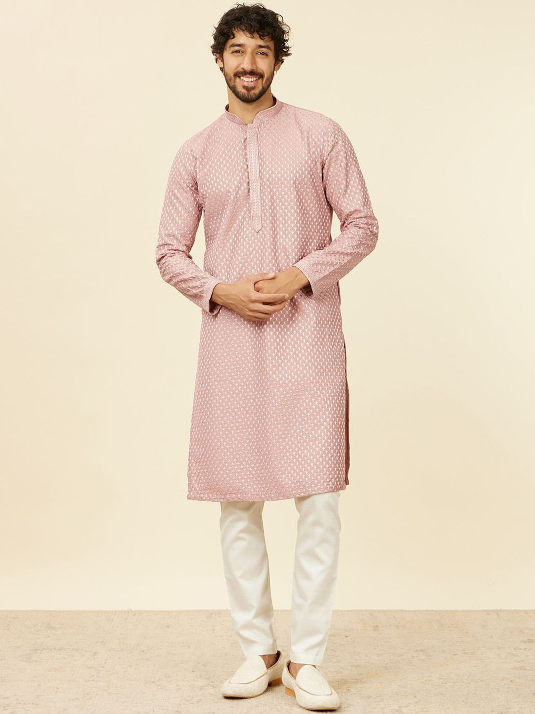 

Manyavar Men Regular Kurta with Pyjamas, Pink