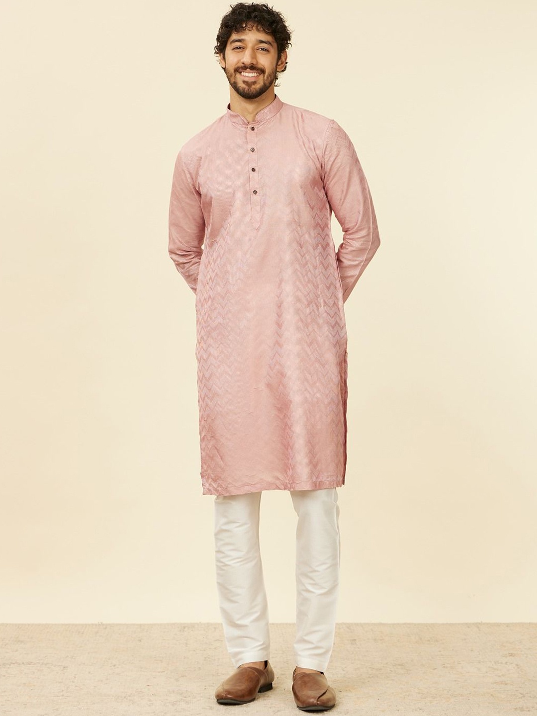 

Manyavar Men Regular Kurta with Pyjamas, Peach