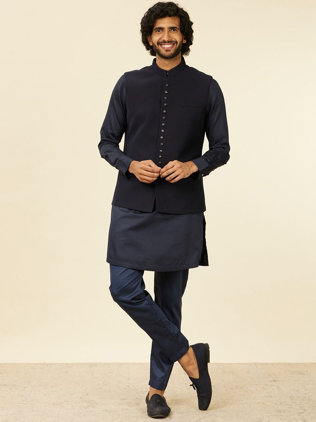 

Manyavar Woven Nehru Jackets, Black
