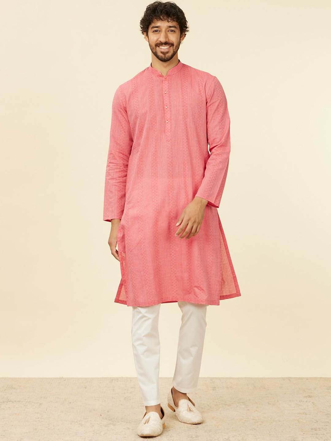 

Manyavar Men Regular Kurta with Pyjamas, Coral