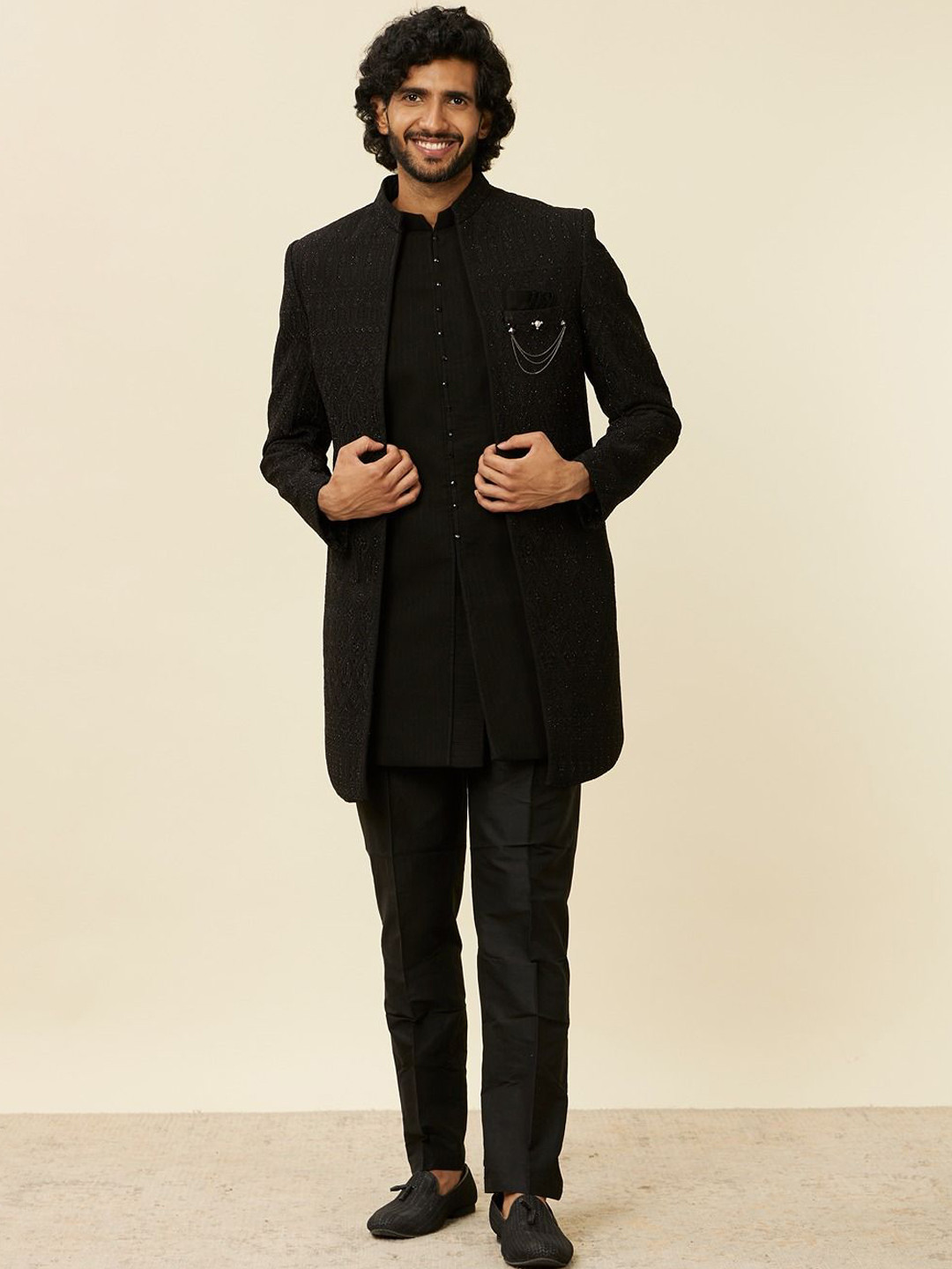 

Manyavar Embroidered Sherwani Set, Black