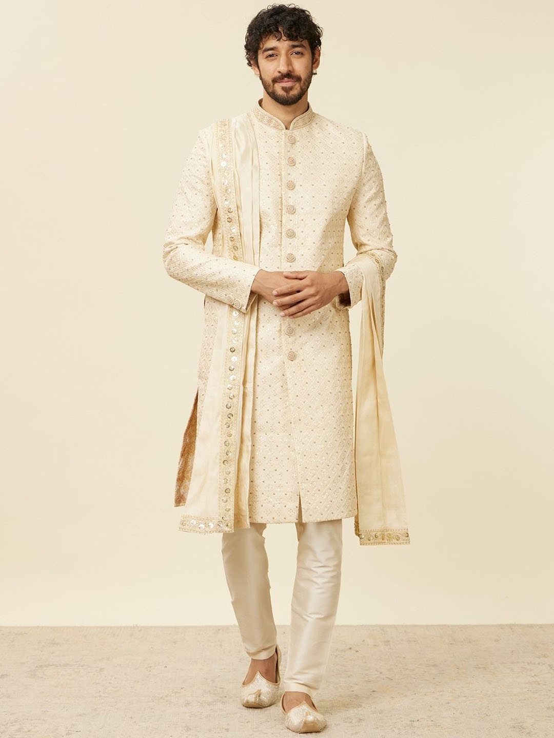 

Manyavar Embroidered Sherwani Set, Beige