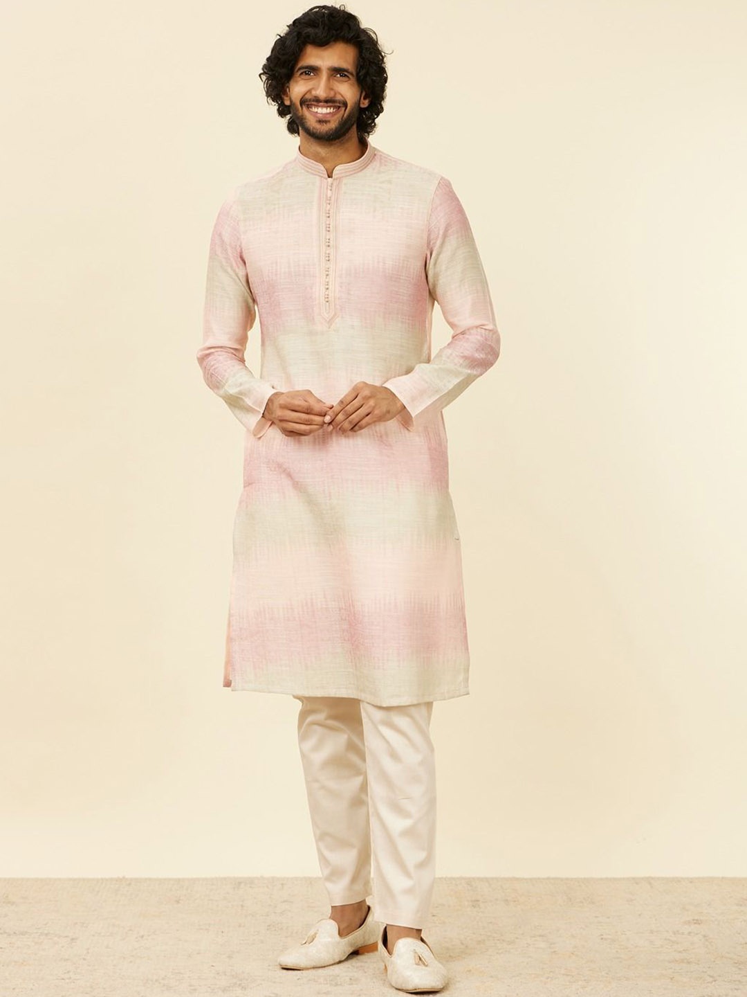 

Manyavar Men Ethnic Motifs Embroidered Regular Kurta with Pyjamas, Pink