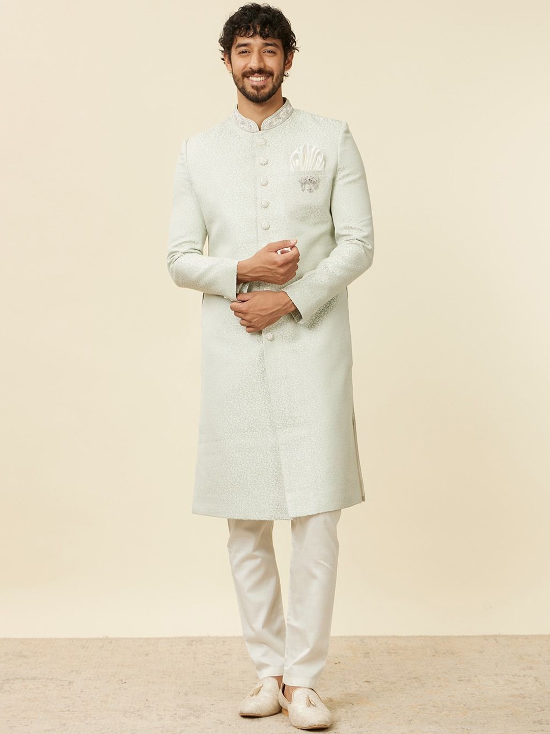 

Manyavar Embroidered Sherwani Set, Green