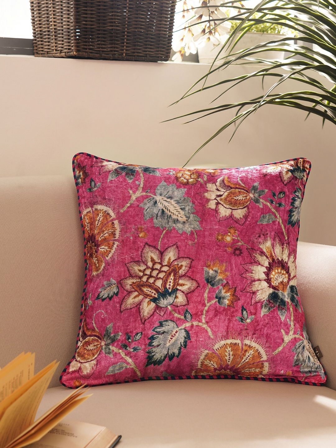 

Pure Home and Living Pink & White Floral Velvet Square Cushion Covers