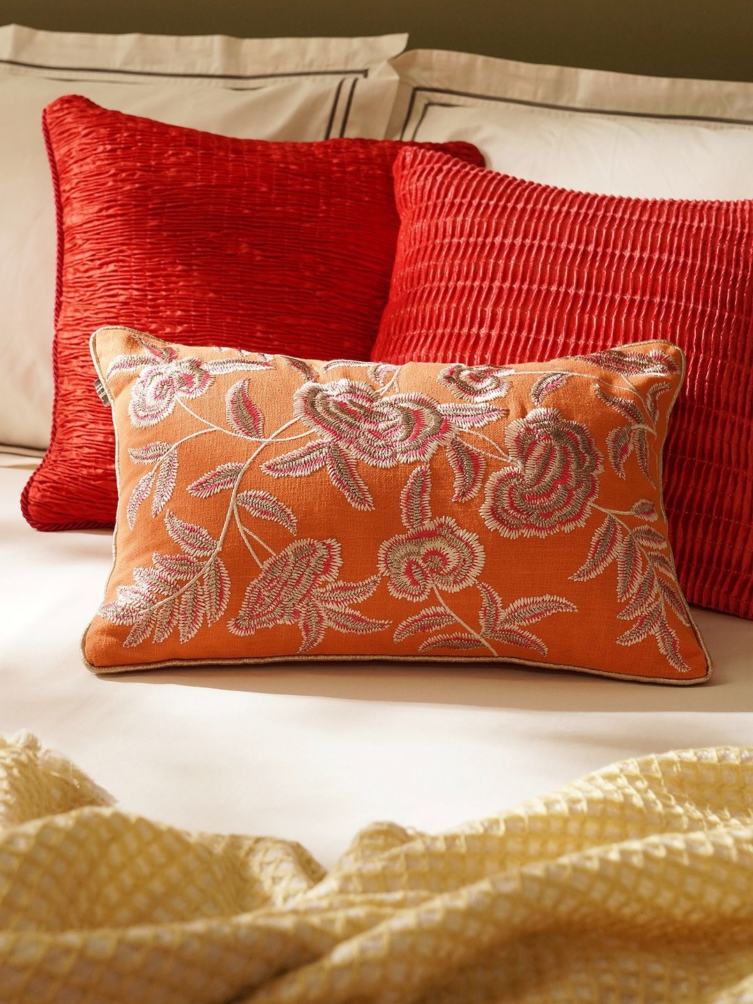 

Pure Home and Living Orange & Pink Embroidered Rectangle Cushion Covers
