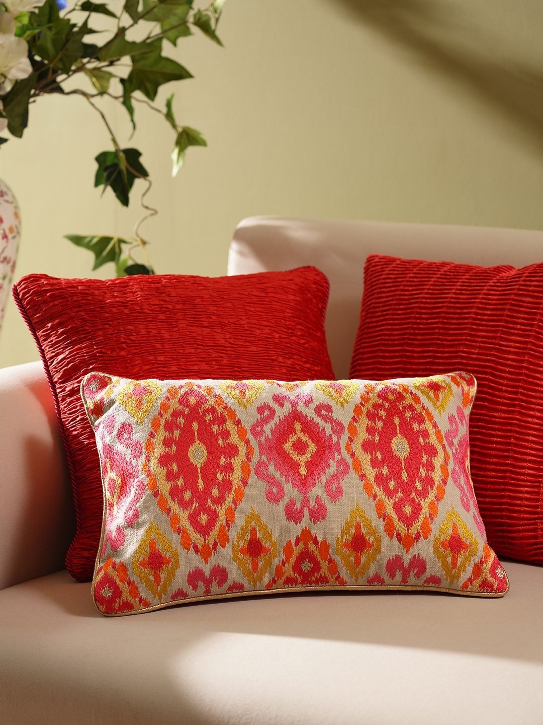 

Pure Home and Living Orange & Cream-Coloured Embroidered Rectangle Cushion Covers