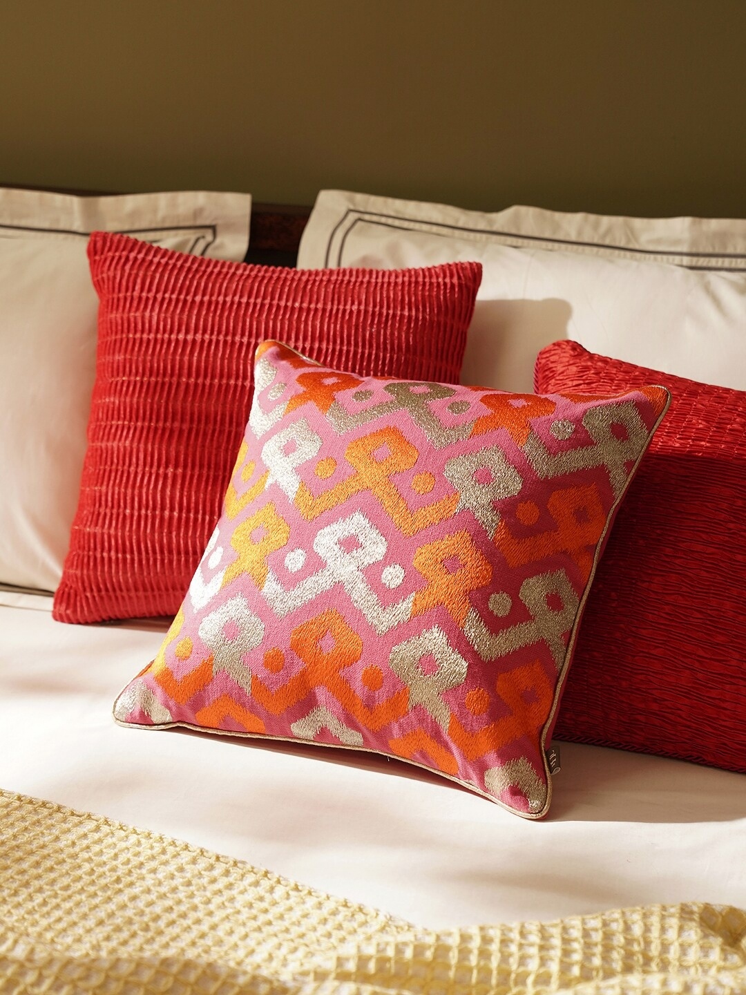 

Pure Home and Living Pink & Orange Embroidered Square Cushion Covers