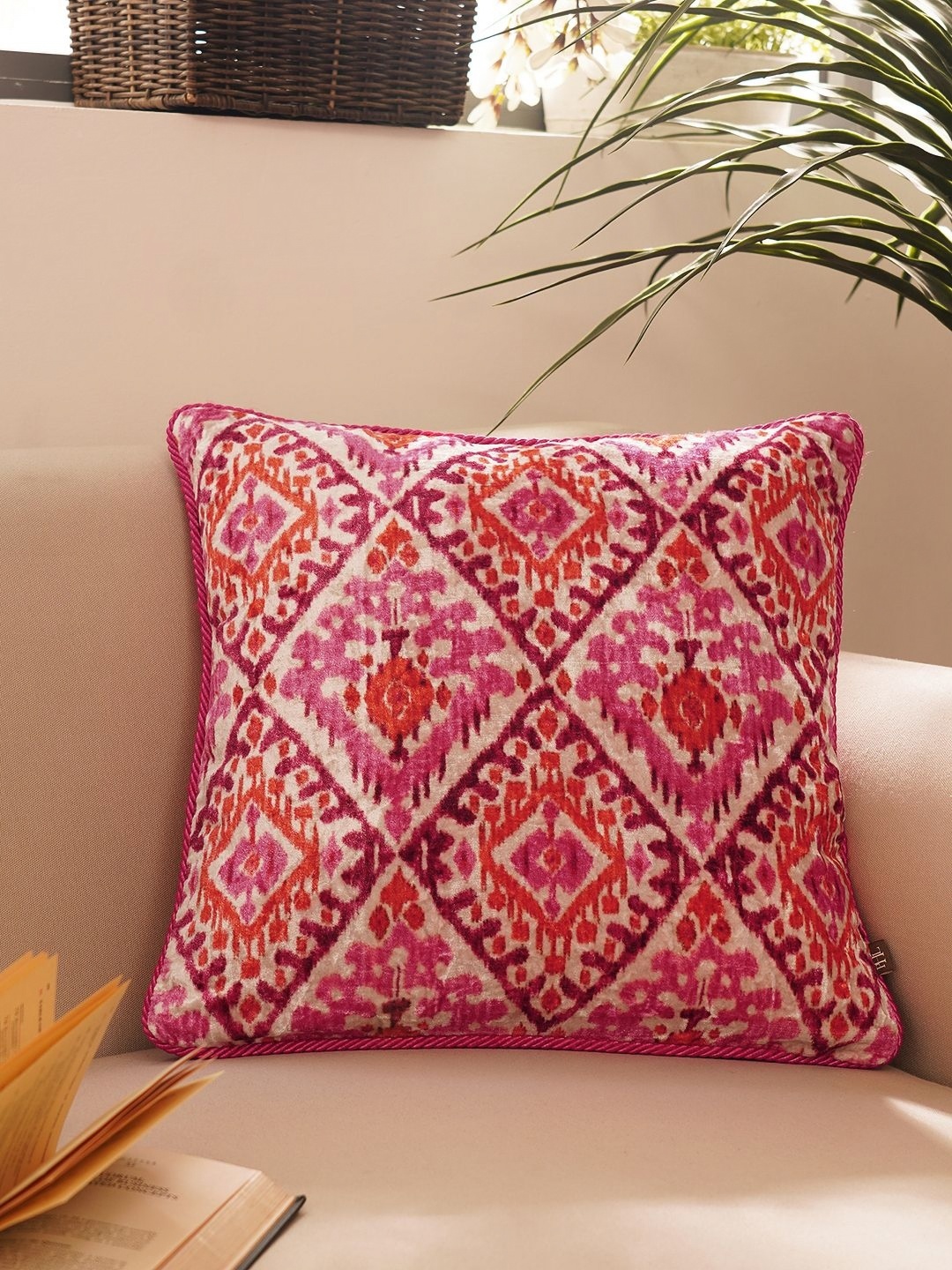 

Pure Home and Living Pink & White Geometric Velvet Square Cushion Covers