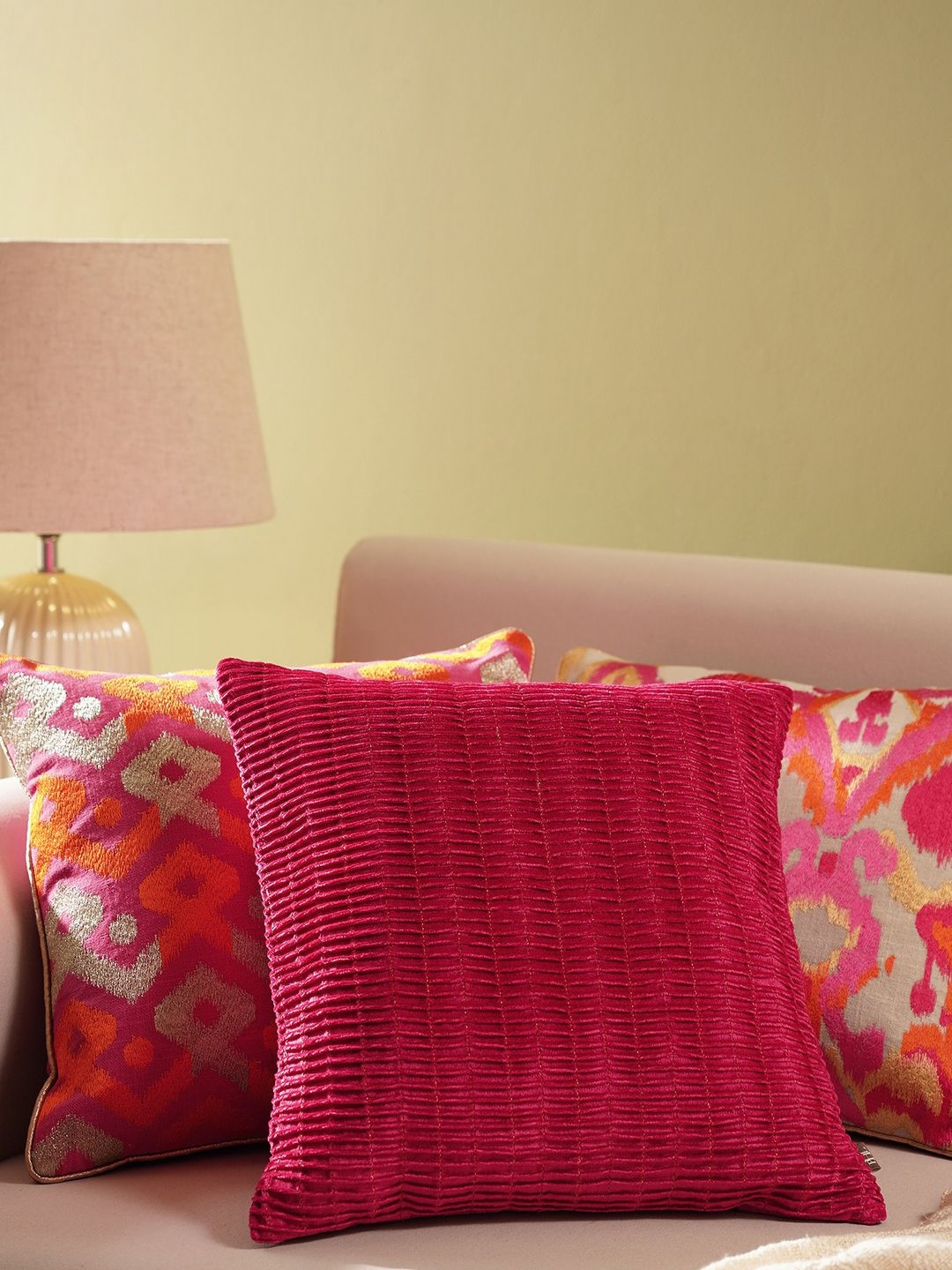 

Pure Home and Living Pink Geometric Velvet Square Cushion Covers