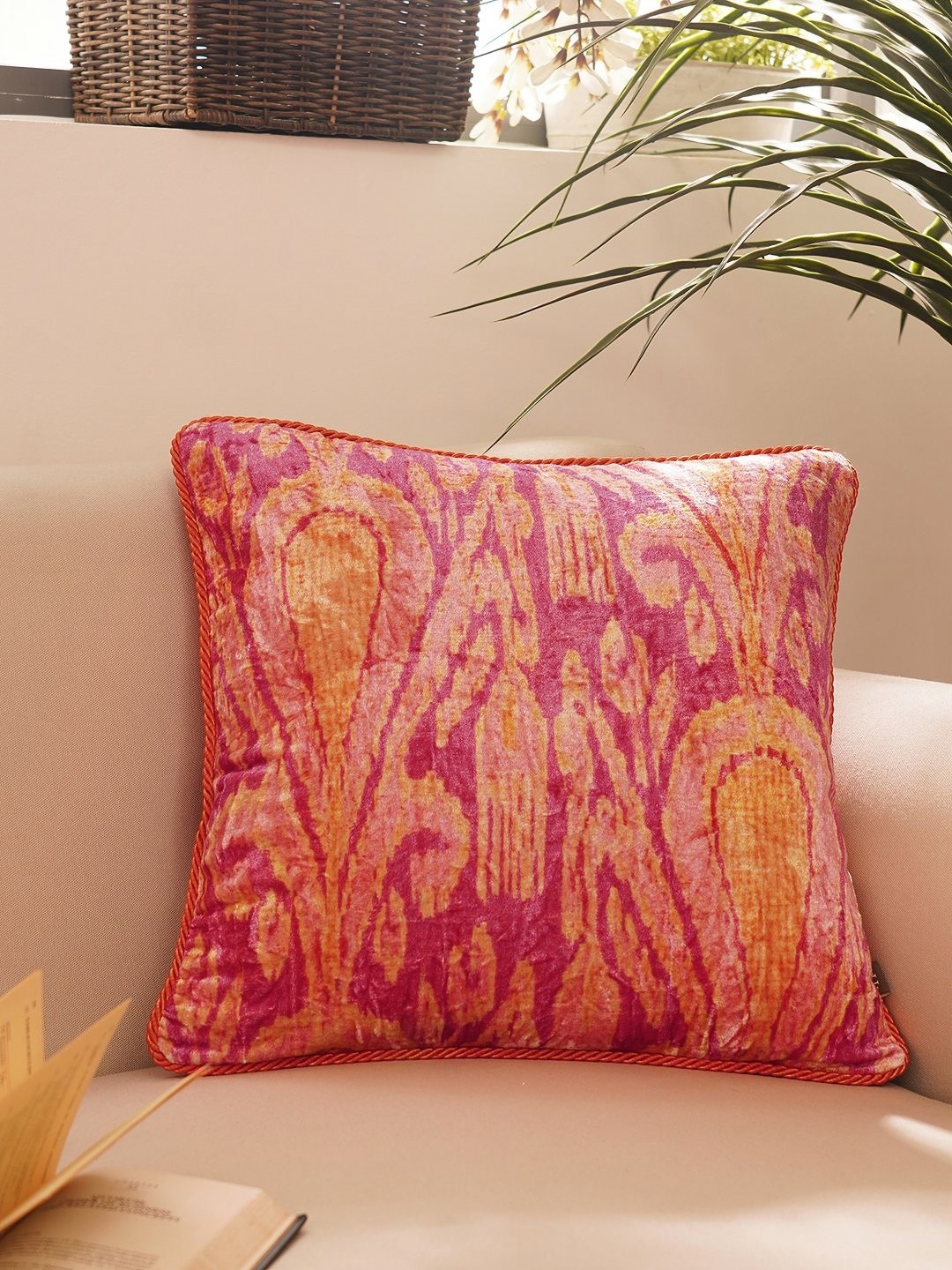 

Pure Home and Living Orange & Pink Ethnic Motifs Velvet Square Cushion Covers