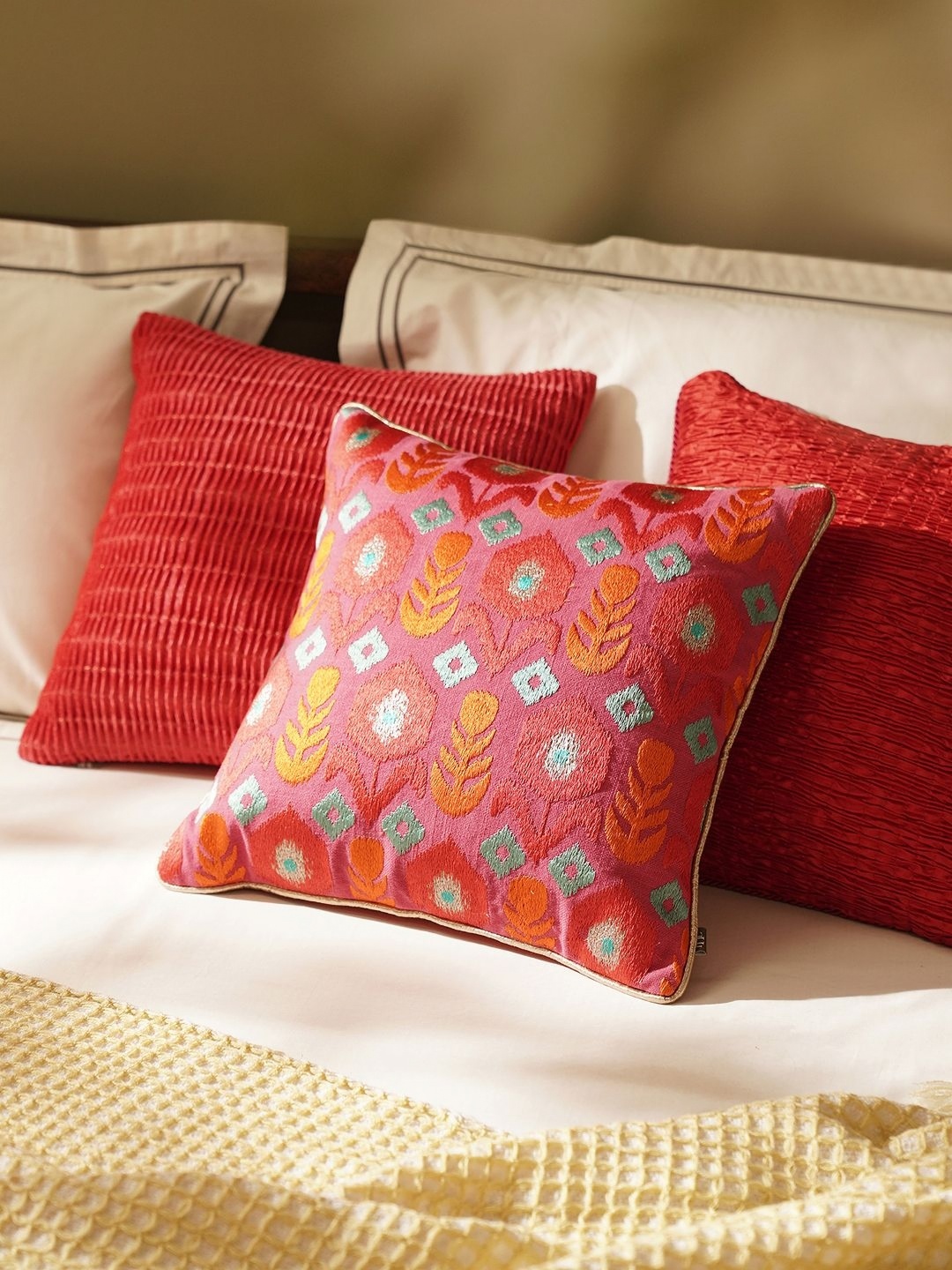 

Pure Home and Living Pink & Blue Embroidered Square Cushion Covers