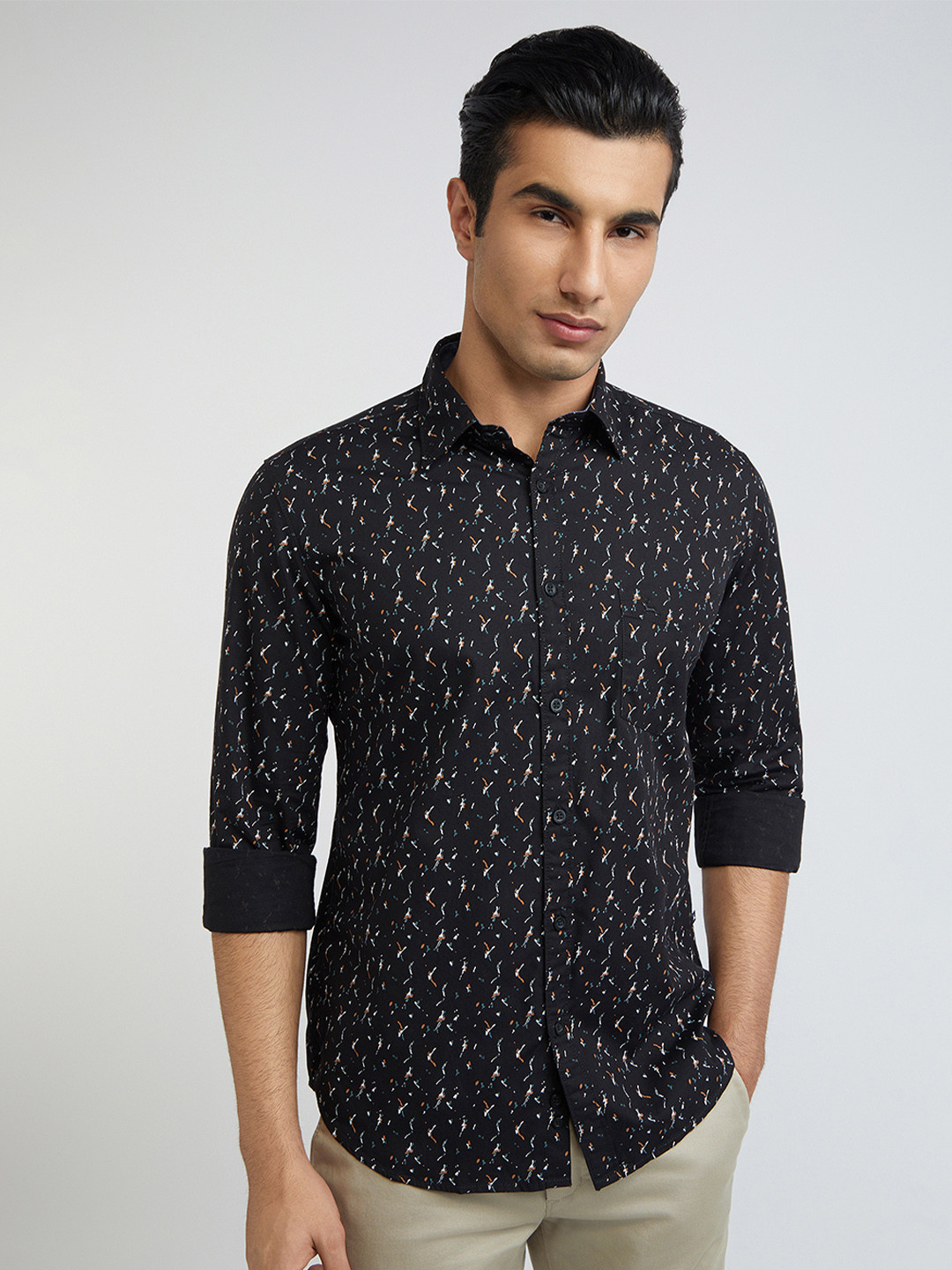 

Parx Men Slim Fit Floral Opaque Printed Casual Shirt, Black