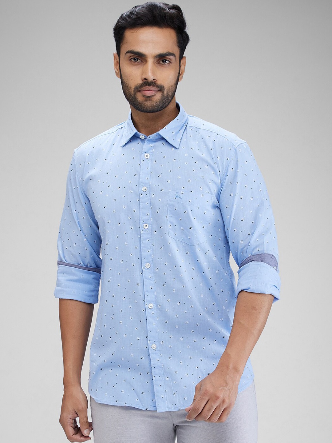 

Parx Men Slim Fit Opaque Printed Casual Shirt, Blue