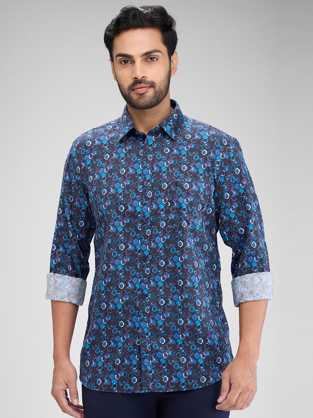 

Parx Men Slim Fit Floral Opaque Printed Casual Shirt, Blue